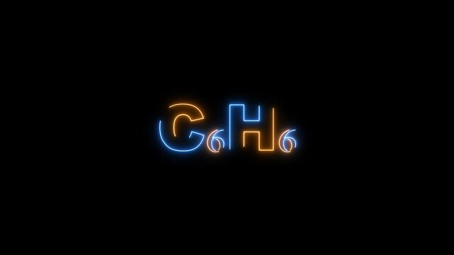 Neon sign of chemical formula C6 H6 on black background C6H6 benzene