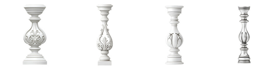 Elegant Decorative Balusters - White Architectural Elements Isolated