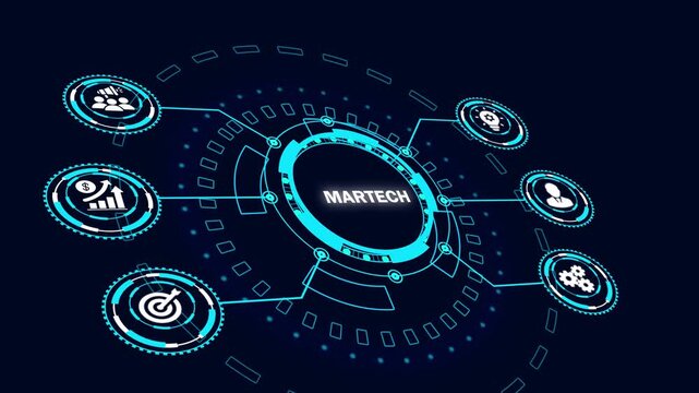 Martech Marketing Technology on Virtual Screen, Business Internet and Network Concept for Digital Strategy and Innovation.