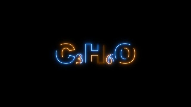 Neon chemical formula C3 H6 in blue and orange on black background C3H6 propene