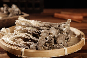 Fresh Morel Mushrooms and Deer Antler in Bamboo Basket - Premium Natural Ingredients
