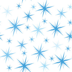 Seamless pattern with blue snowflakes on white background.