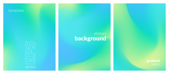Abstract liquid background set. Gradient mesh. Effect bright color blend. Blurred fluid colorful mix. Modern design template for web covers, ad banners, posters, brochures, flyers. Vector image EPS