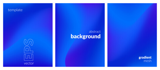 Abstract liquid background set. Gradient mesh. Effect blend blue color. Blurred fluid colorful mix. Modern design template for web cover, header, ad banner, poster, brochure, flyer. Vector image