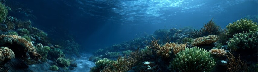 Obraz premium Underwater coral reef exploration ocean depths hdr panoramic photography serene environment