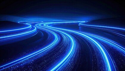 Blue light trails curve through dark space