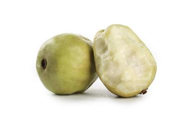 Fresh Guava Fruit Whole and Half Cut on White Background