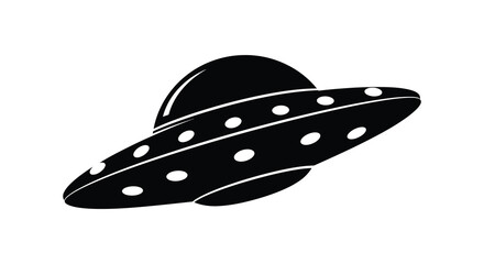 Classic flying saucer design with circular windows a stark black silhouette