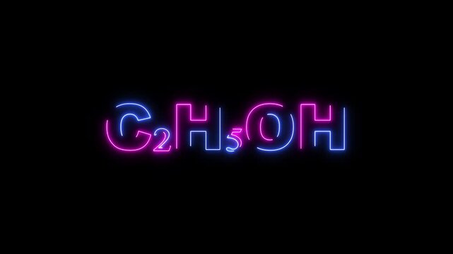 Neon chemical formula C2 H5 OH in blue and pink on black background C2H5OH ethanol