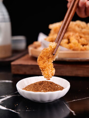 Crispy Pork Rinds Night Market Snack with Spice Seasoning and Chopsticks Street Food