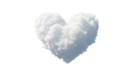 A fluffy white cloud shaped like a heart isolated on a transparent background