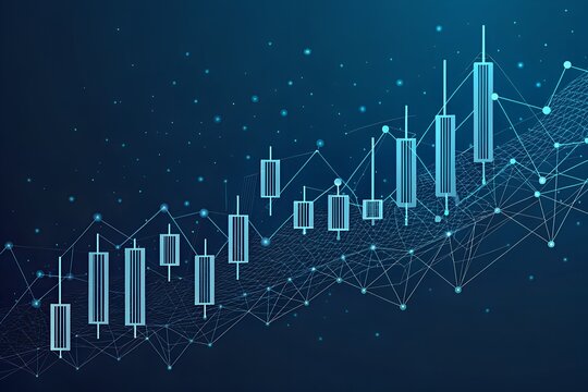 Digital candlestick stock market chart displayed on futuristic screen for trading analysis