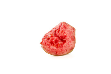 Fresh Red Guava Fruit Half with Soft Pink Flesh and Seeds Isolated on White Background Guangxi Tropical Fruit