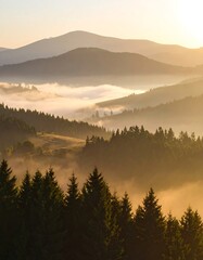 Misty mountain sunrise