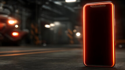 gadget with glowing edges showcased on minimalist background with futuristic vibe