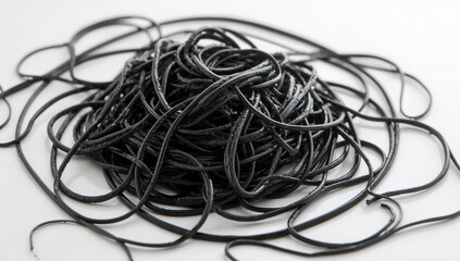 Glistening Black Pasta on Clean Surface