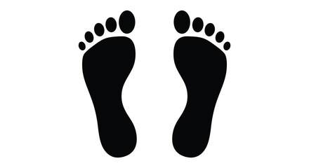 Two black footprints displayed prominently against a stark white background silhouette