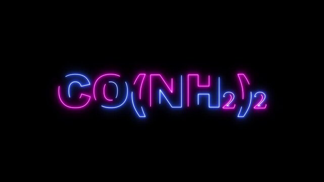 Neon CO( N H2)2 Chemical Formula Glowing on Black Background CO(NH2)2 urea