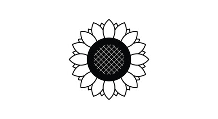 Simple black and white sunflower graphic with textured center silhouette