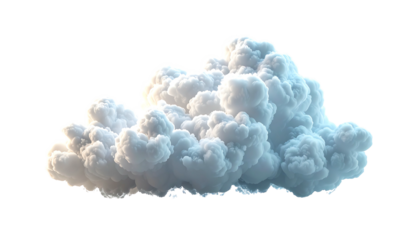 A large, fluffy cumulus cloud, rendered in 3D, is isolated on a black background.  The cloud is brightly lit, showing texture and volume