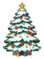 vintage retro christmas tree with snow, star and gifts vector illustration