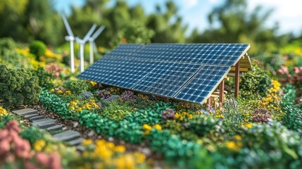 Sustainable Energy Landscape, Solar Panels and Wind Turbines Coexisting Harmoniously in Nature