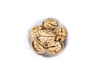 Fresh Cracked Walnuts with Nutmeat on White Background - Healthy Snack Ingredients