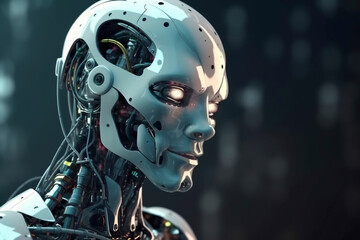 "Futuristic Humanoid Robots in AI-Powered Technology Facility "standing in a high-tech facility, symbolizing artificial intelligence, automation, and advanced robotics.