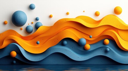 Abstract Waves and Spheres Composition in Yellow and Blue Hues