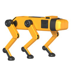 Orange robotic dog with accents and articulated legs quadruped isolated on a transparent background