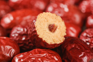 Xinjiang Hetian Red Jujube Dates Cut Open Showing Sweet Flesh - Premium Chinese Dried Fruit