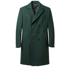 Elegant green doublebreasted overcoat with classic design on a black studio background on transparent background
