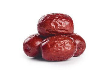 Hotan Red Jujube Dates from Xinjiang on White Background - Traditional Chinese Dried Fruit