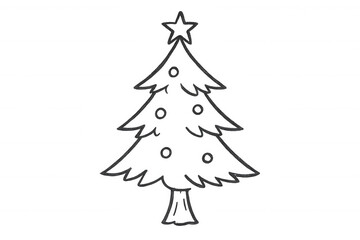 Fototapeta premium Christmas tree drawing with star and ornaments, celebrating festive winter holidays on transparent background