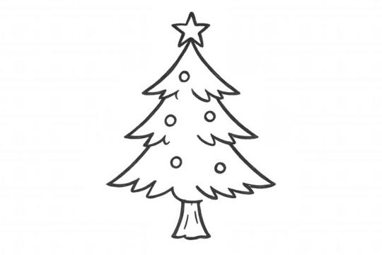 Christmas tree drawing with star and ornaments, celebrating festive winter holidays on transparent background