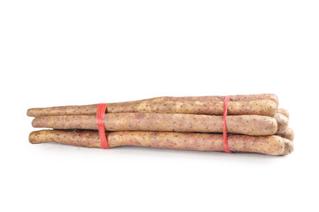 Fresh Chinese Yam Sticks Bundle from Henan Province on White Background