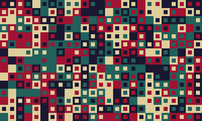Abstract geometric pattern featuring a vibrant array of squares in red, teal, cream, and navy.  Ideal for backgrounds, textiles, website design, or modern art projects.