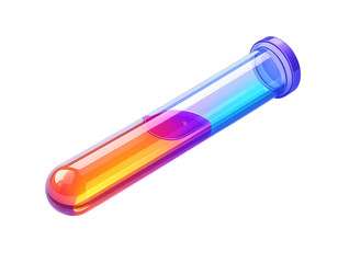 A vibrant, glass test tube filled with a colorful, layered liquid, showcasing a gradient of orange, purple, and blue hues, suggesting a scientific or experimental context