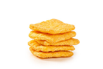 Golden Crispy Corn Tortilla Chips Stack on White Background