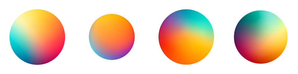 Colorful Gradient Spheres, Set of Four. Abstract Design Elements.