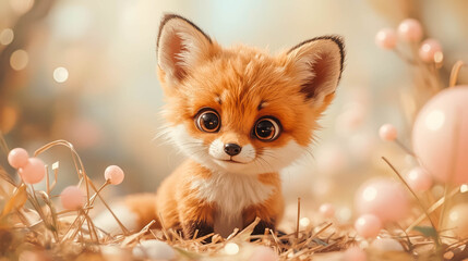 Adorable animated fox character in a whimsical setting