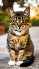 Tabby cat sitting outdoors