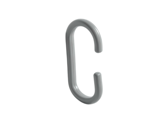 A 3D-rendered model of a large, metallic, S-shaped hook, smooth, thick, and seemingly made of a single piece of material. It's presented against a black background