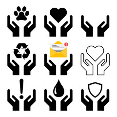 Set of Hope icon, human hand with empty symbol, help graphic design, vector illustration .