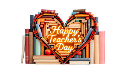 Happy Teacher's Day Book Heart, isolated on transparent background