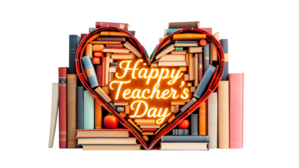 Happy Teacher's Day Book Heart, isolated on transparent background