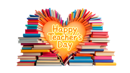 Happy Teacher's Day book heart, isolated on transparent background