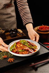 Handmade Sichuan Spicy Pork Sausage with Green Peppers Traditional Chinese Cuisine Serving