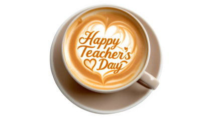 Happy Teacher’s Day Coffee Art, isolated on transparent background
