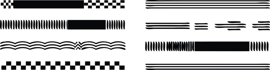 Dynamic black speed lines and racing flag design elements for automotive, sports, and fast-paced branding projects with a modern aesthetic 
